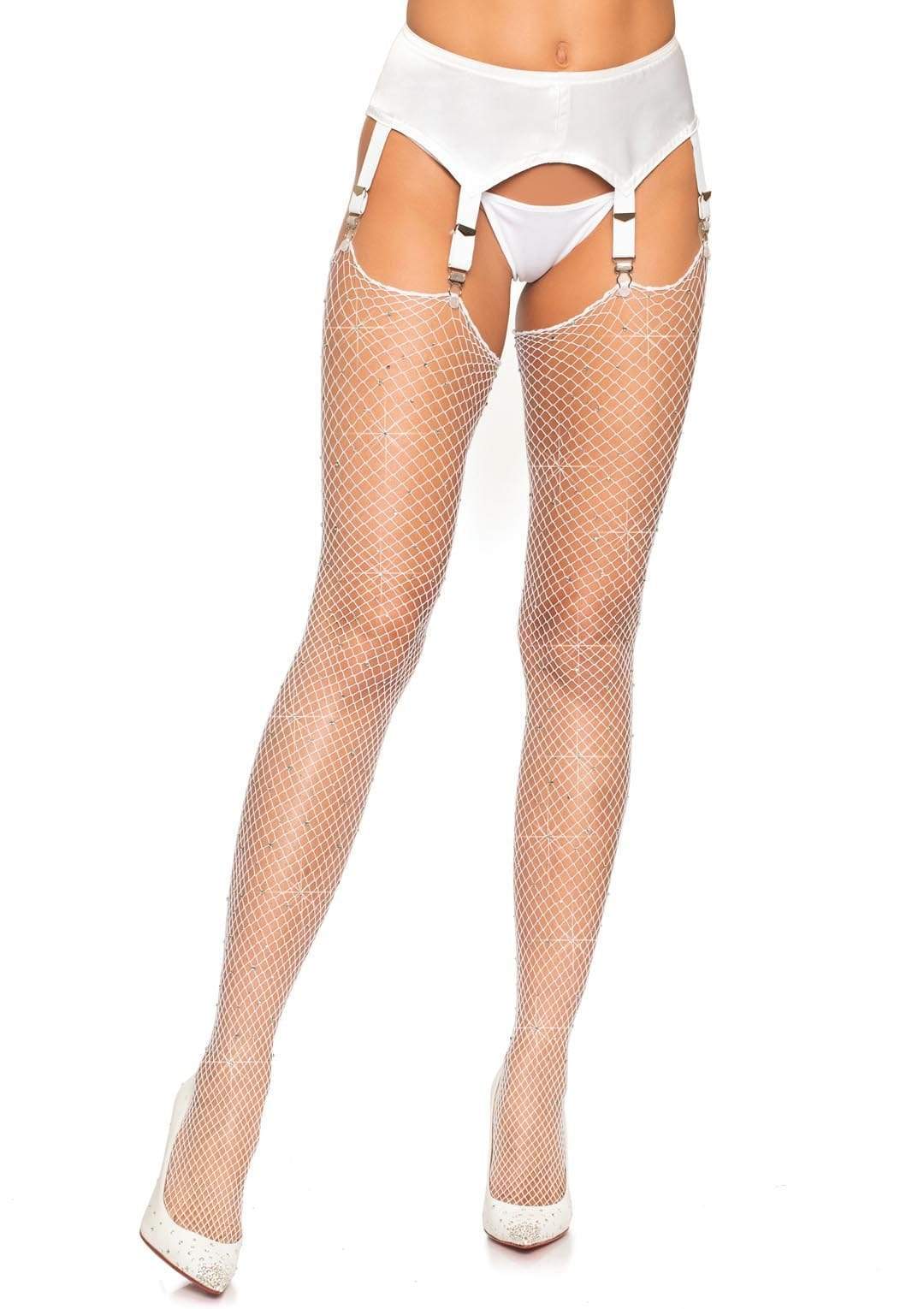 KJviZgbM3Q9HX84EzTtradpwa14Rm8Lu Rhinestone Fishnet Stockings - One Size - White - Image 1