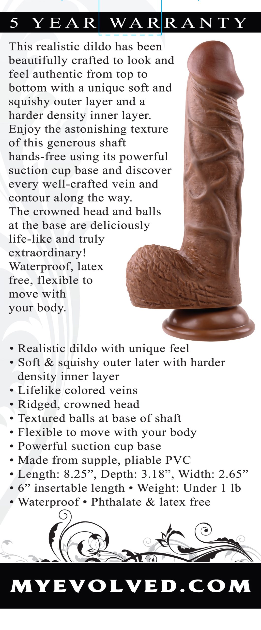 LBOSokDtjHqXfZi9qdgzOOmKAk0Tal1h Realistic Dildo - 8 Inches - Dark - Image 1