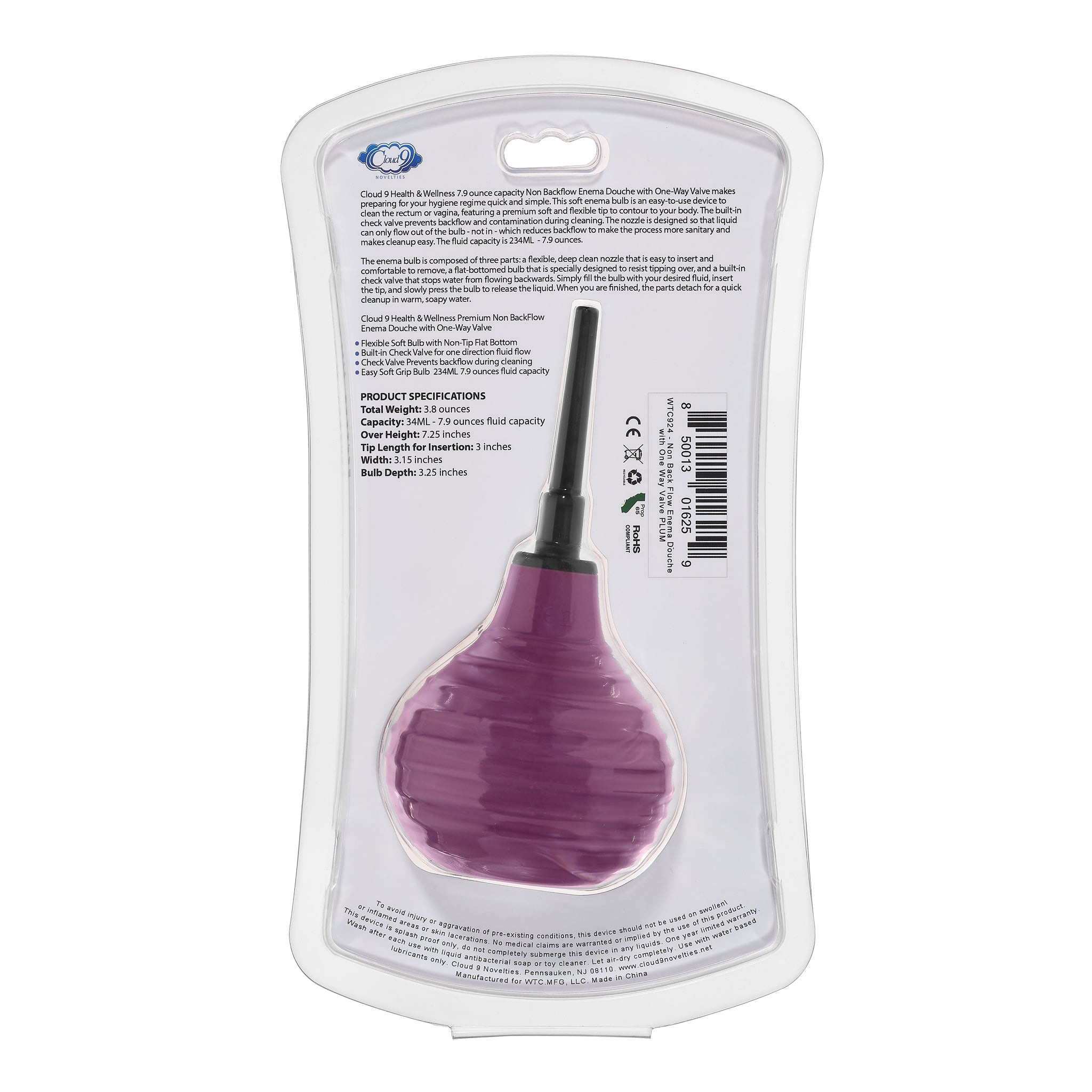 LPd2R34D1iJpveiIpytPQHBnxZGgw23P Health and Wellness Deluxe Enema Douche Non- Backflow One-Way Valve - 7.9 Fl. Oz. - Plum - Image 1