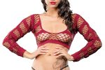 Horizontal Stripes Mesh Crotchless Leggings - One Size- Burgandy - Image 2