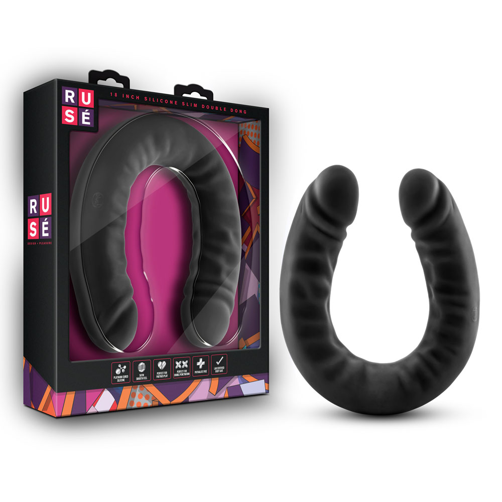 www.blushnovelties.com Ruse - Silicone Double Headed Dildo - 18 Inch - Black - Image 1