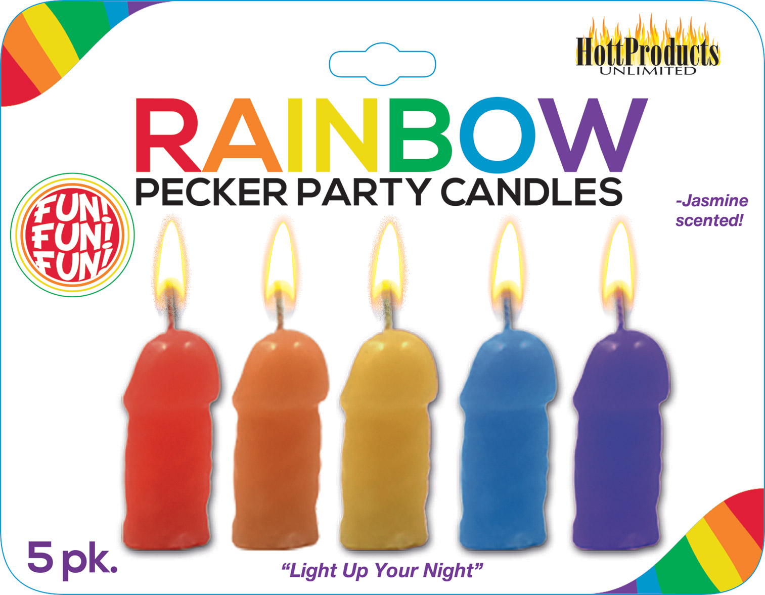 MeovrOIEkPWoSx0w5wzQqgztVTikPtJz Rainbow Pecker Party Candles - 5 Pack - Image 1