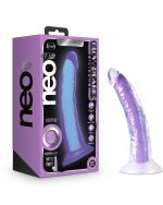 Neo Elite Glow in the Dark - Light - 7 Inch Silicone Dual Density Dildo - Neon Purple - Image 5