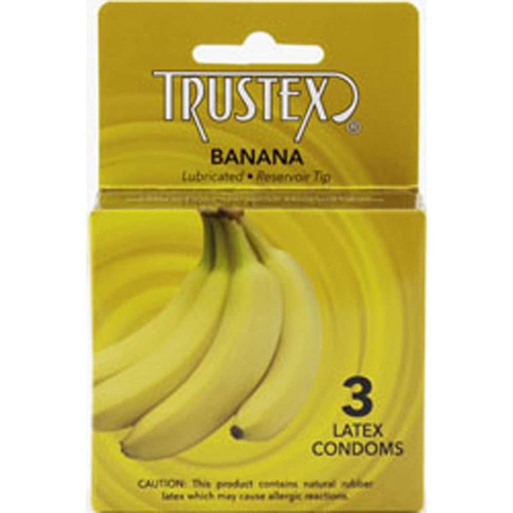 Ng0qVOiJo44ezEaWMCksPfQI7qYp6yVP Trustex Flavored Lubricated Condoms - 3 Pack - Banana - Image 1