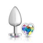 Clear Iridescent Heart Gem Silver Metal Plug - Lg - Image 3