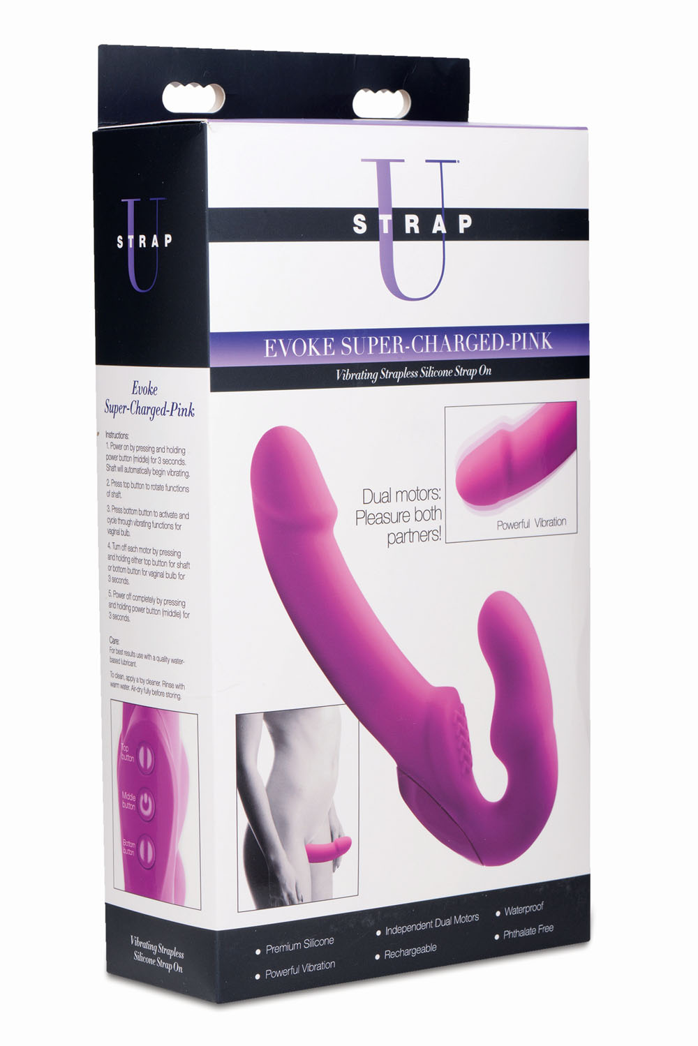 PCilUiCCbRn5LfRqS2h6ZnJvpbAm9DC8 Evoke Rechargeable Vibrating Silicone Strapless Strap on - Pink - Image 1