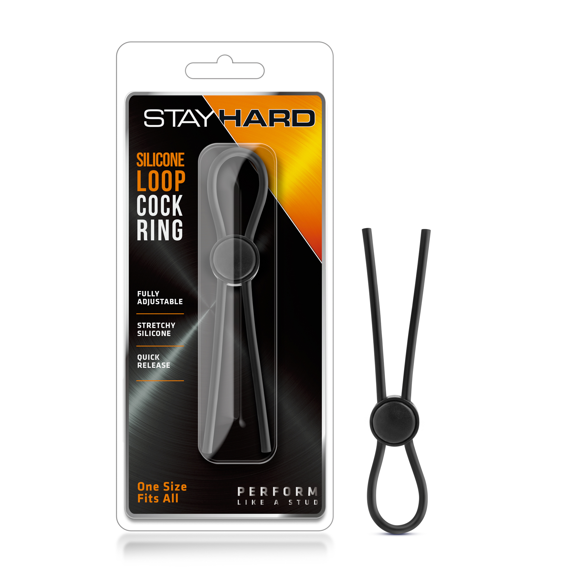 www.blushnovelties.com Stay Hard - Silicone Loop Cock Ring - Black - Image 1