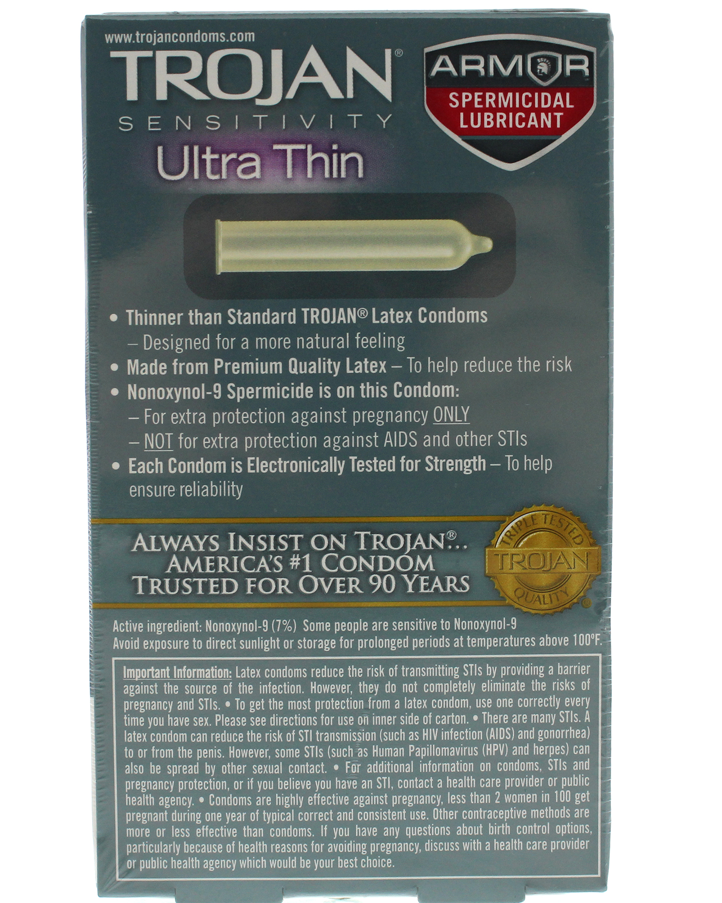 Py59zHvqgI6Bj9DRBMZxXMfpyK6sjgSG Trojan Sensitivity Ultra Thin Armor Spermicidal Lubricated Condoms 12 Pack - Image 1