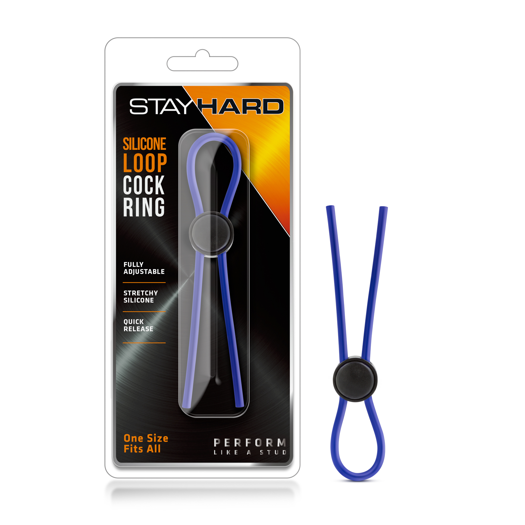 www.blushnovelties.com Stay Hard - Silicone Loop Cock Ring - Blue - Image 1