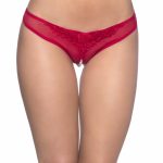 Crotchless Thong With Pearls - One Size - Red