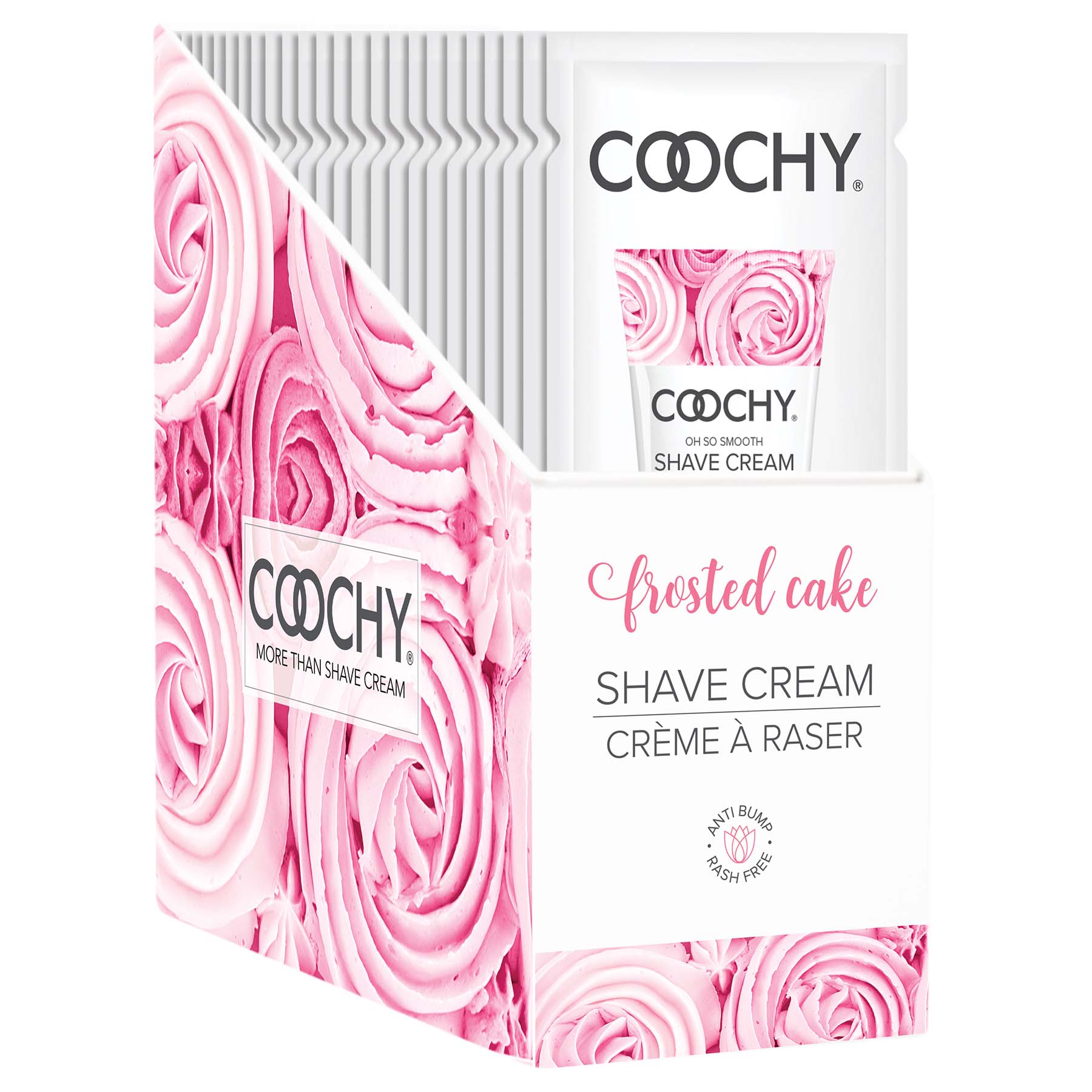 R1GNsrDsIW7IUWHmFCynhiEBjKD8JqVW Coochy Shave Cream - Frosted Cake - 15 ml Foils 24 Count Display - Image 1
