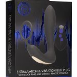 E-Stimulation and Vibration Butt Plug With Cock Ring and Wireless Remote Control - Black