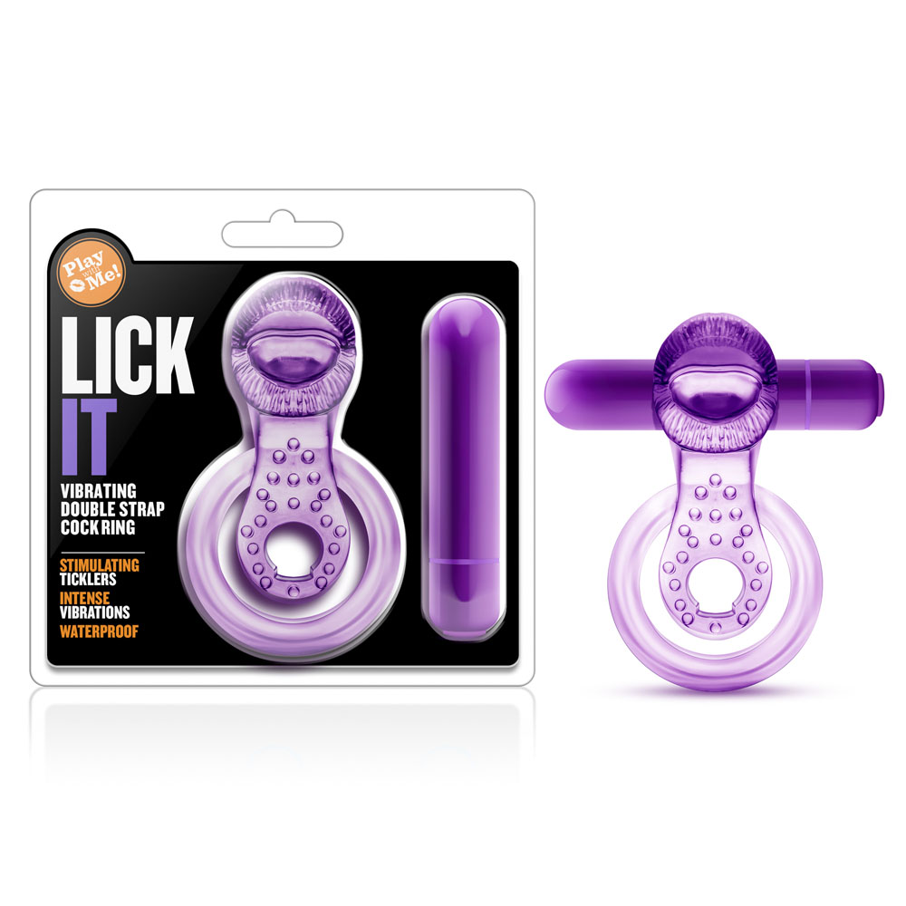 www.blushnovelties.com Play With Me - Lick It - Vibrating Double Strap Cockring - Purple - Image 1