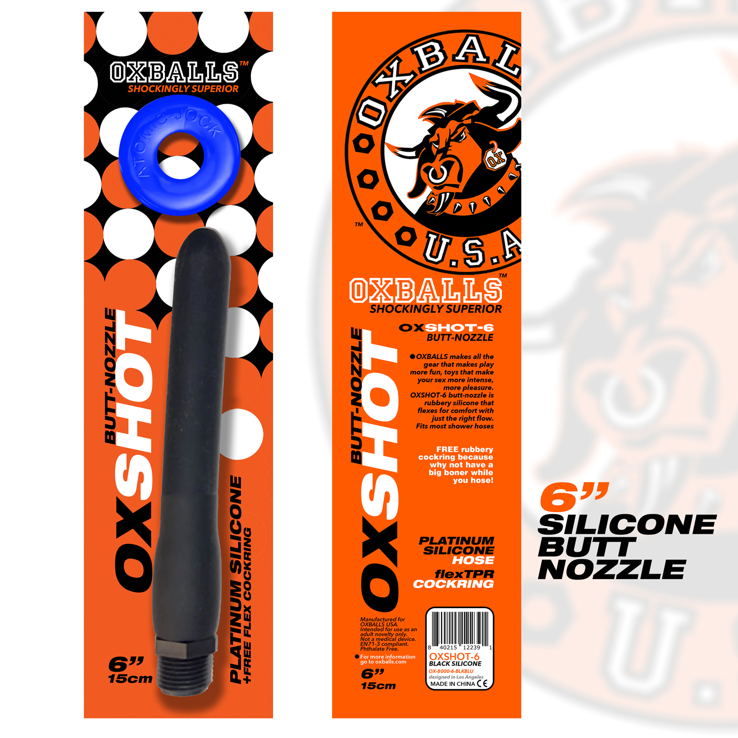 RlljIukBvDHlfpqbGqP3ortyt11x0tPD Oxshot - Butt-Nozzle Shower Hose 6 Inch - Black Blue - Image 1