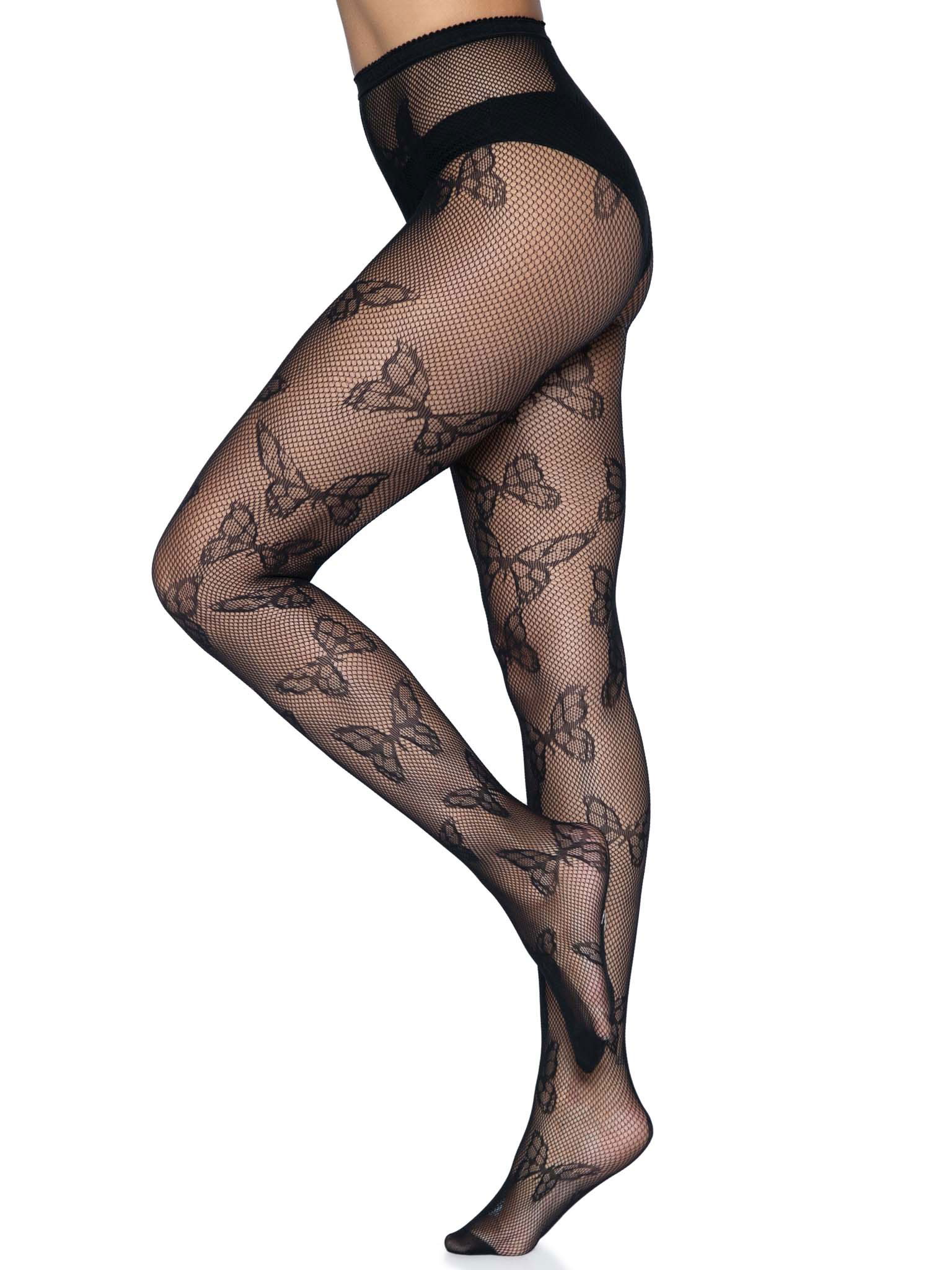 SUXGGcHnwBKqF6jlbJcvOHGPu3uBfHZz Butterfly Net Tights - One Size - Black - Image 1