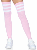 3 Stripes Athletic Ribbed Thigh Highs - One Size - Light Pink - Image 4
