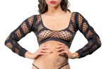 Horizontal Stripes Mesh Crotchless Leggings - One Size- Black - Image 2