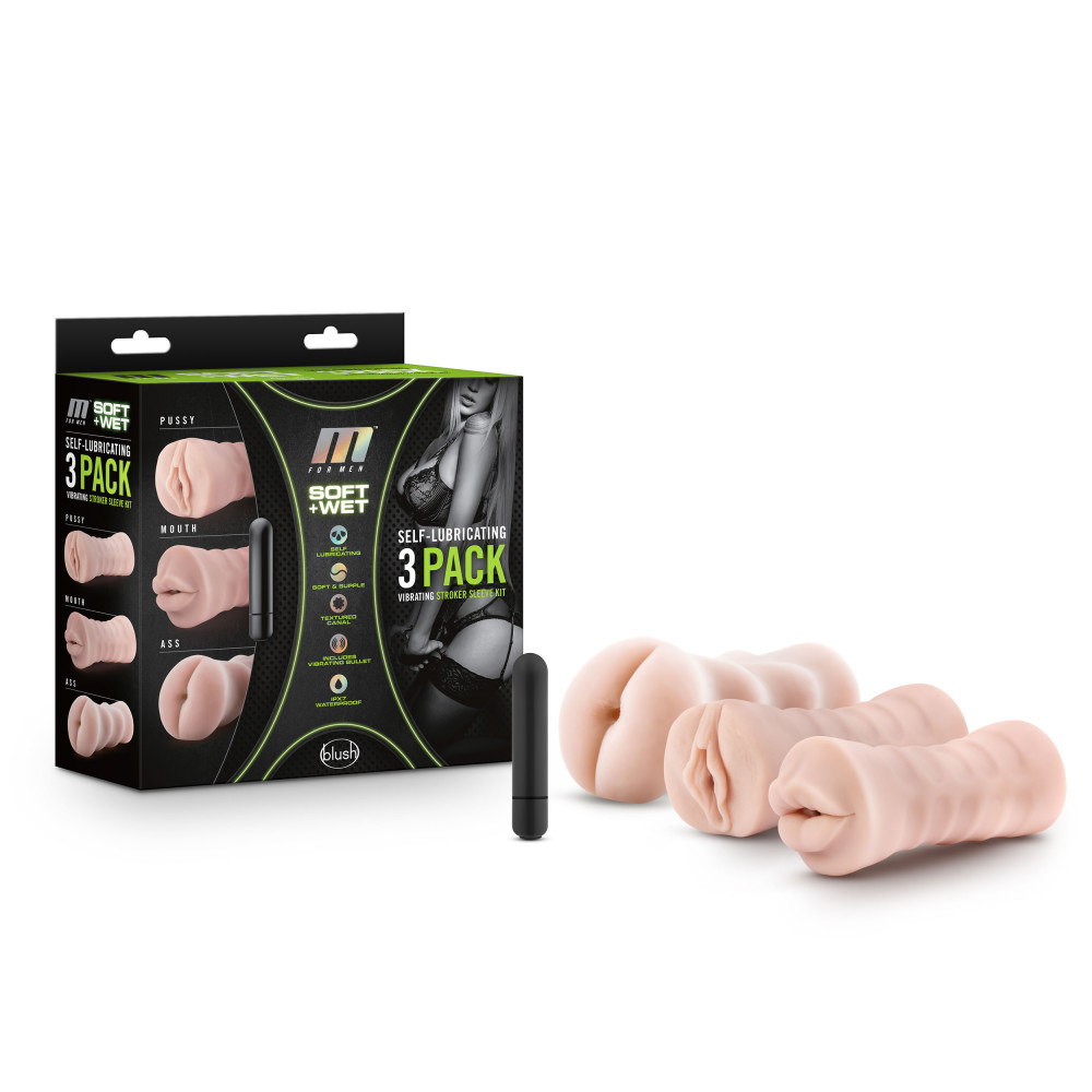 U7GukvhI1JyEHd31170gTu0ulyFqfwqw M for Men - 3-Pack Self-Lubricating Vibrating Stroker Sleeve Kit - Vanilla - Image 1