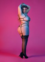 Sexy Time Strappy Bra Garter G-String Set With Rings - Black - 1x-3x - Image 2