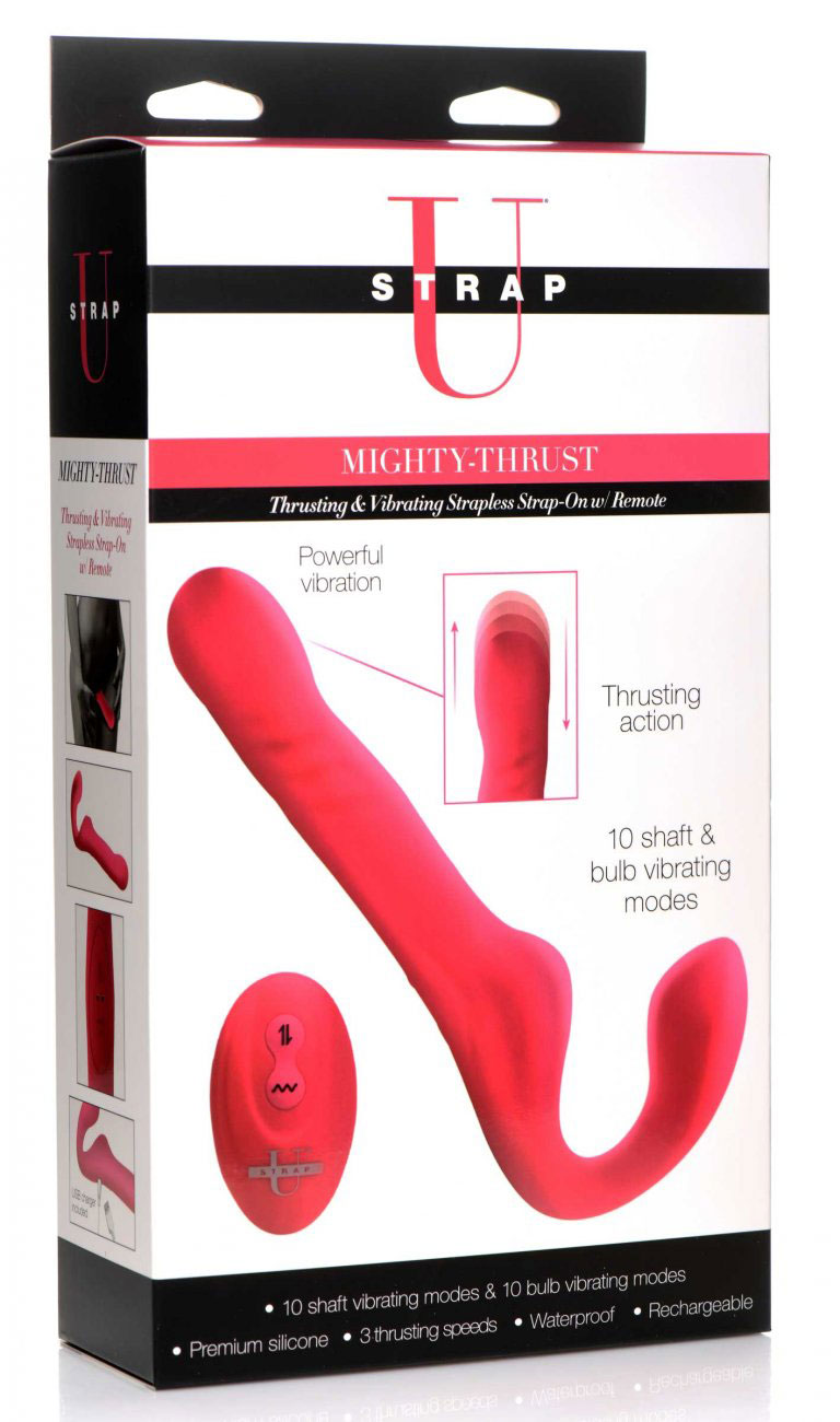 VCqzQXWAfVH0zqc6vWNXLcMrXK8fNXDb Mighty-Thrust Thrusting and Vibrating Strapless Strap-on With Remote - Pink - Image 1