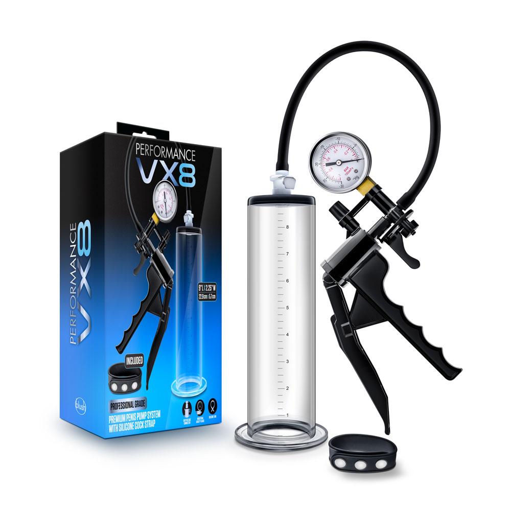 www.blushnovelties.com Performance - Vx8 Premium Penis Pump System With Silicone Cock Strap - Clear - Image 1