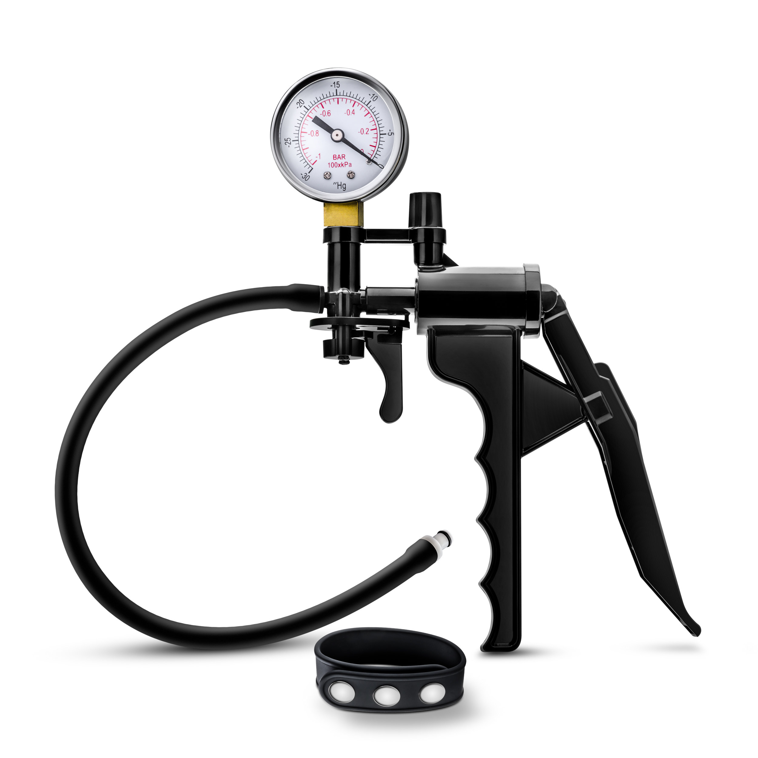 www.blushnovelties.com Performance - Gauge Pump Pistol With Silicone Tubing & Silicone Cock Strap - Black - Image 1