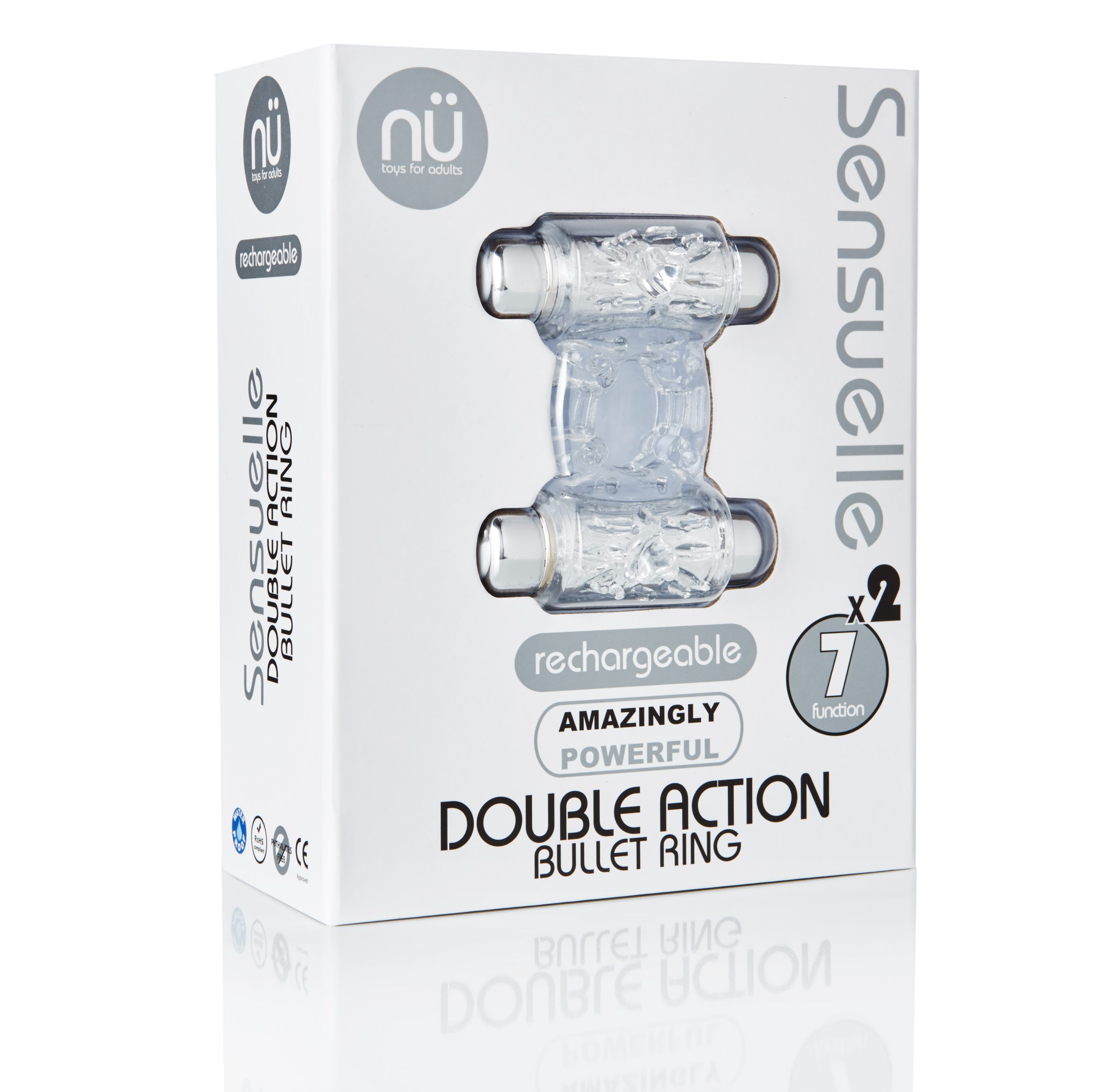 XSHngC9hNjjRt0uprlPReZtZoXknesVV Sensuelle 7 Function Rechargeable Double Action Bullet Ring - Clear - Image 1