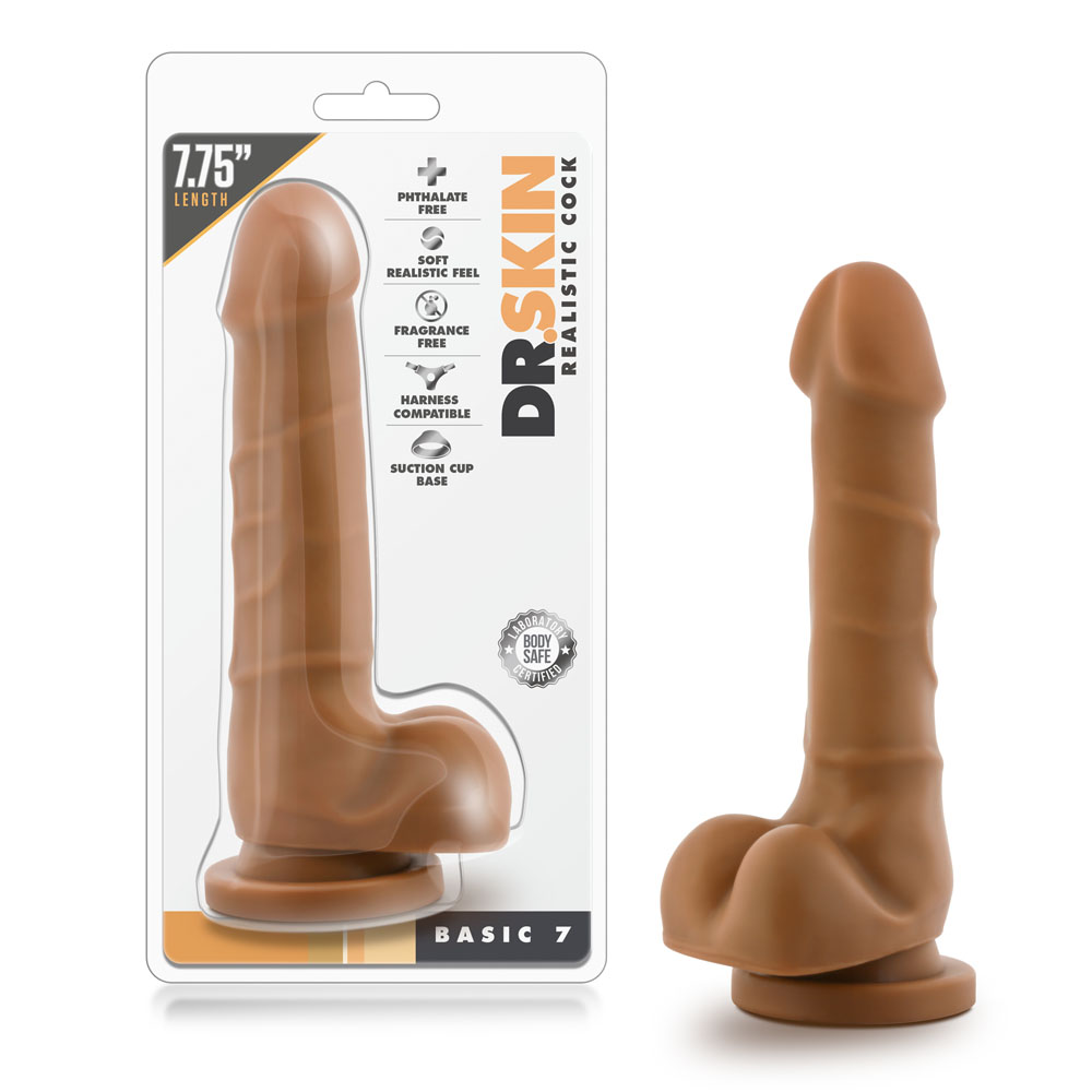 www.blushnovelties.com Dr. Skin - Realistic Cock - Basic 7 - Mocha - Image 1