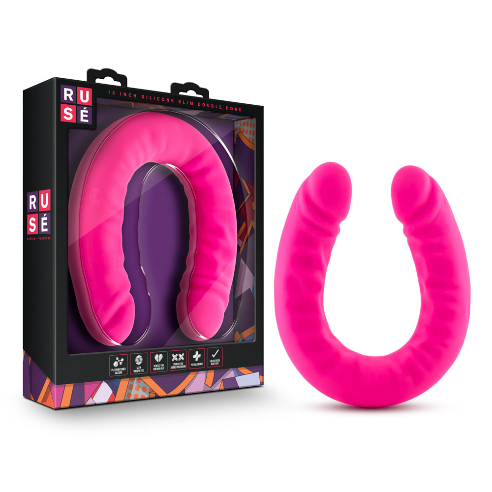 www.blushnovelties.com Ruse - 18 Inch Silicone Slim Double Dong - Hot Pink - Image 1