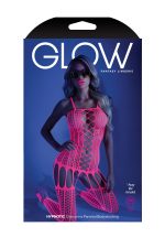 Hypnotic Crisscross Stripe Bodystocking - One Size - Neon Pink