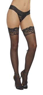 Lace Top Thigh High - One Size - Black - Image 2