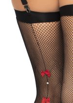 Bow Backseam Fishnet Thigh Highs - Black - One Size - Image 3