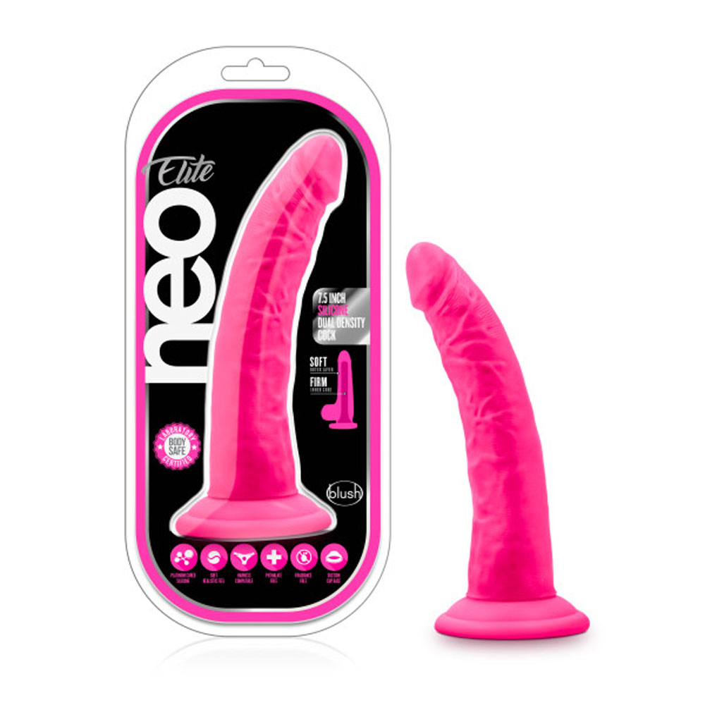 ajdD69msRtbyR2PTDKK8Qosu6kHN8o6U Neo Elite - 7.5 Inch Silicone Dual Density Cock - Neon Pink - Image 1