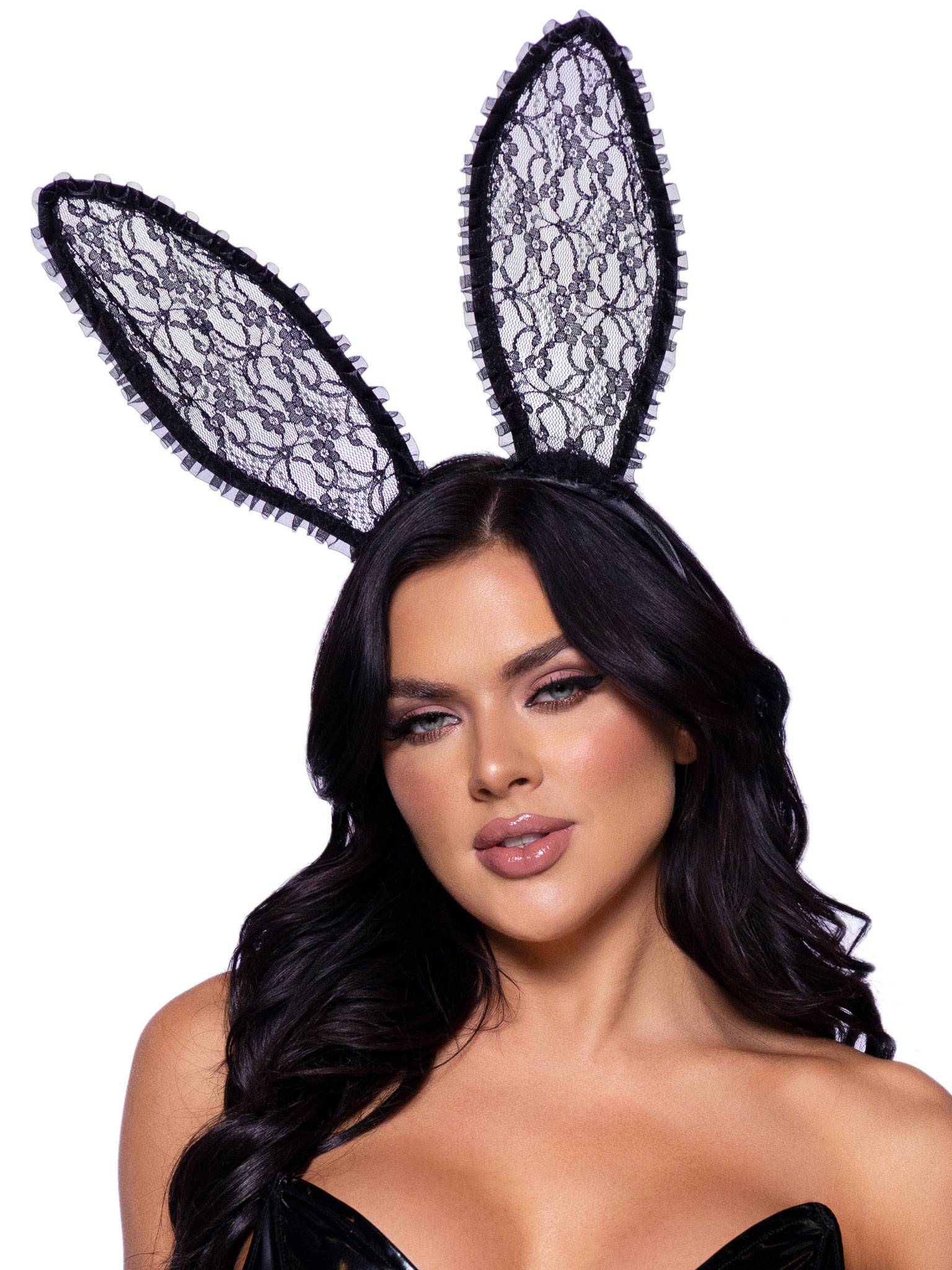 ast9bE0cHDev0i8bYqWZNoHZpEQuzJPt Ruffle Trimmed Bendable Lace Bunny Ears - Black - Image 1