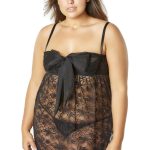 Lace Empire Babydoll With Functional Tie Shelf Cups G-String - Black - 1x/2x