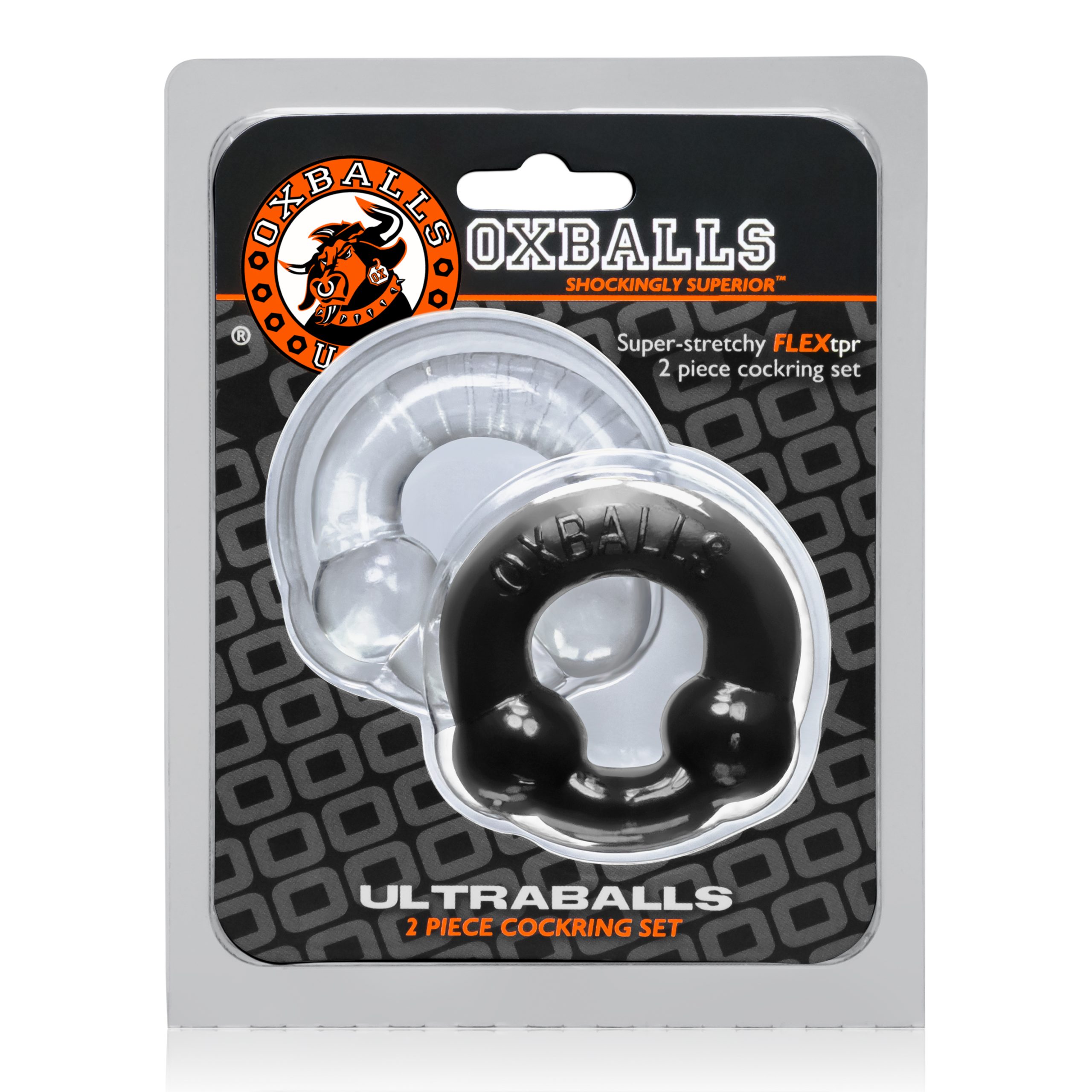 b4IX0rvnvViYbsWdClFRCvY5gkaA7yKY Ultraballs 2- Piece Cockring Set - Black & Clear - Image 1