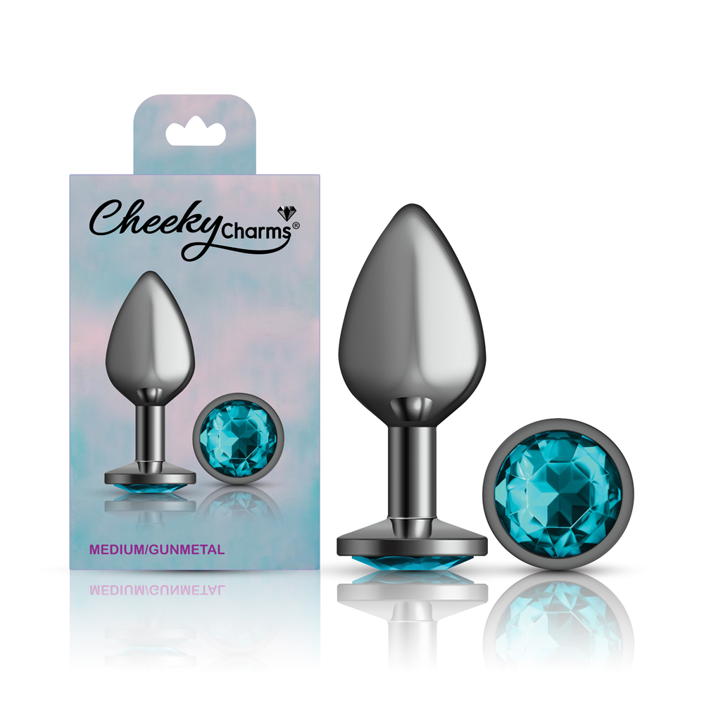 b97duOEm Teal Round Gem Gunmetal Metal Plug - Md - Image 1