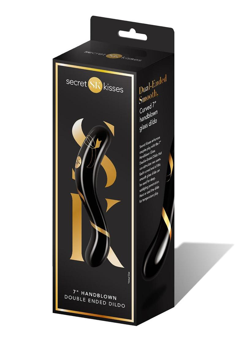 bS0f54VYzUVdpU5aUnZdb0Na23BZxk12 Secret Kisses - 7 Inch Handblown Double Ended Dildo - Black - Image 1