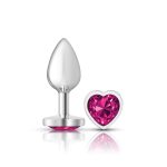 Bright Pink Heart Gem Silver Metal Plug - Sm - Image 3