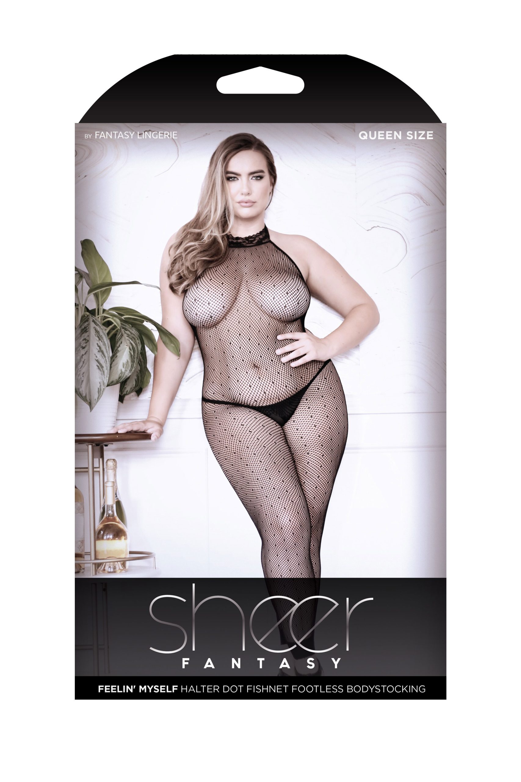 cVsuMqYMOyRrCVUZd1xYQMR1skuaFpLh Feelin' Myself Halter Dot Mesh Footless Bodystocking - Queen Size - Image 1
