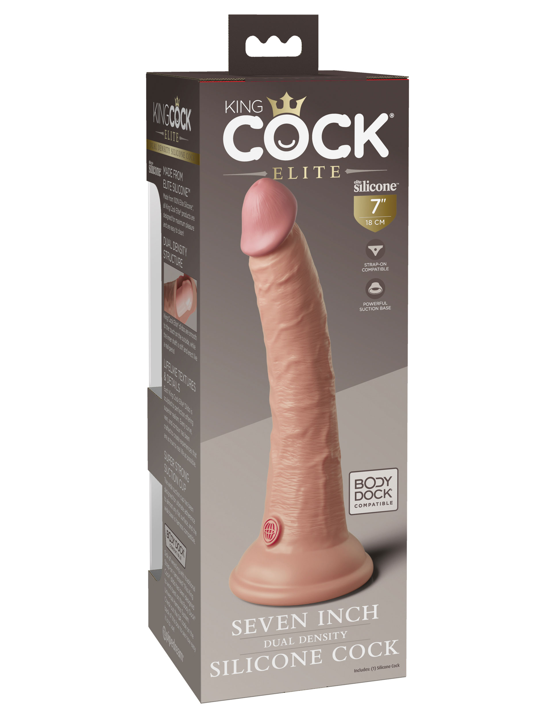 cb9N0wBGULH9SELsVQQG3PKoE1KcET3Q King Cock Elite 7 Inch Silicone Dual Density Cock - Light - Image 1