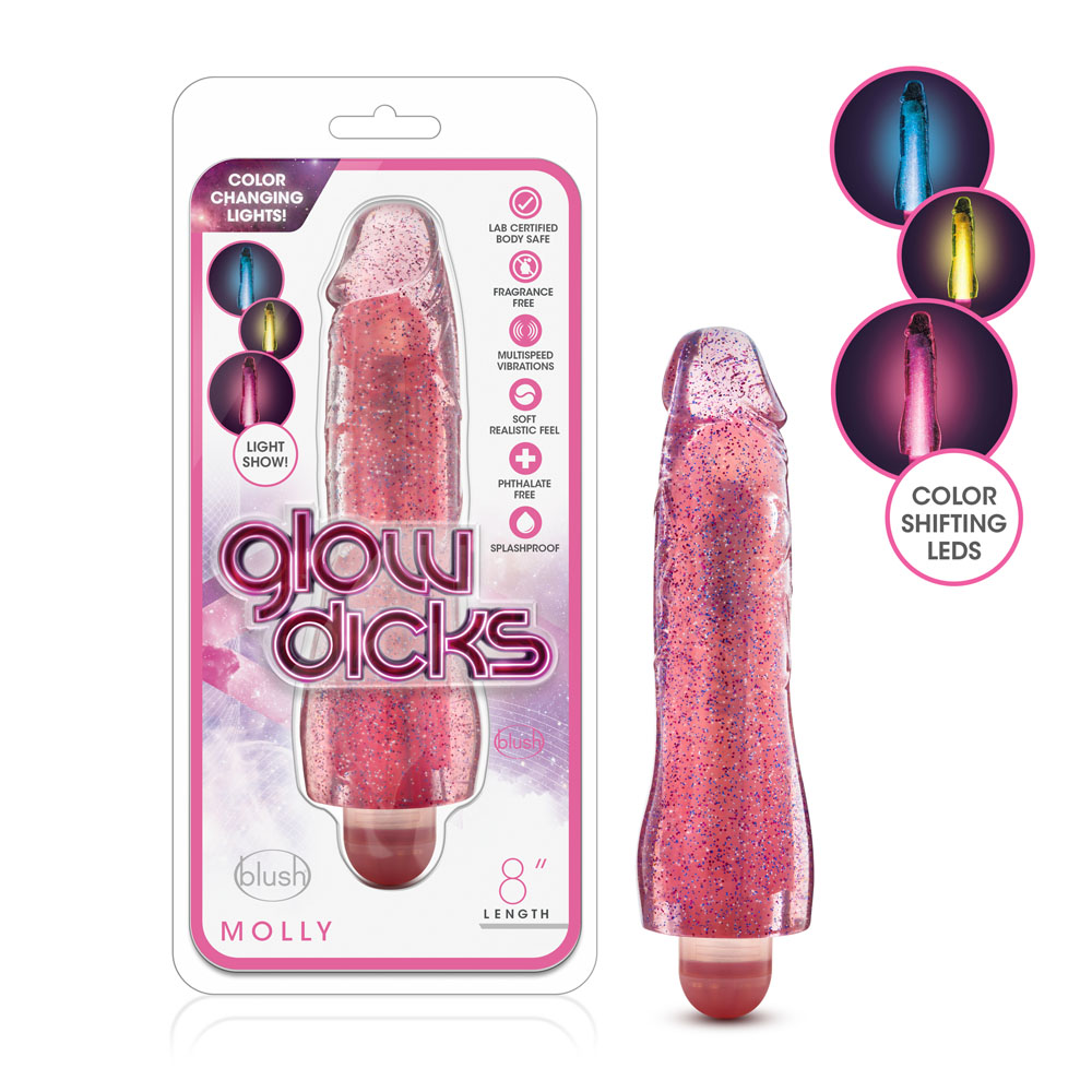 www.blushnovelties.com Glow Dicks - Molly Glitter Vibrator - Pink - Image 1