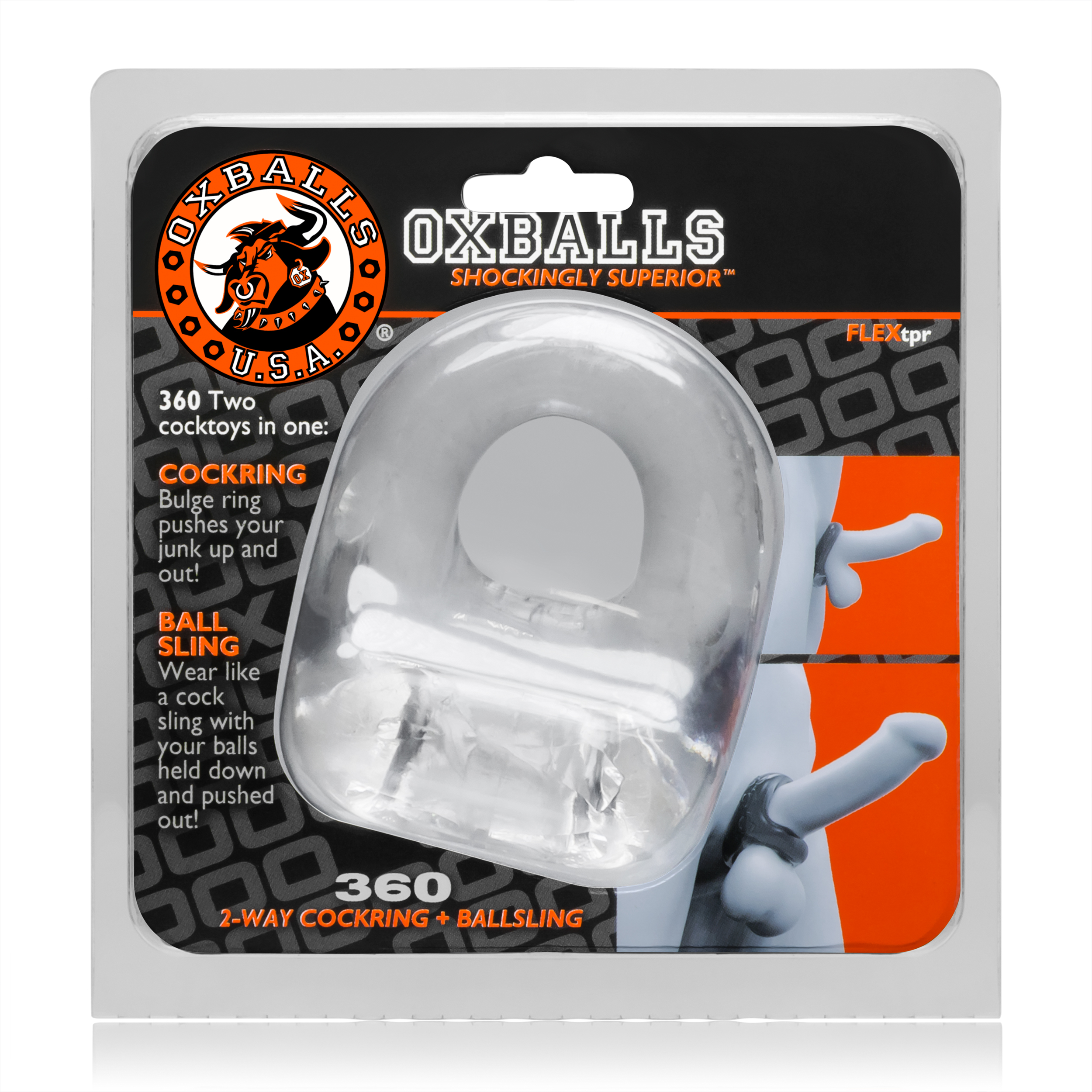cgzoagOBOOh9KvZm2wX1sRtbo3t2ot92 360 2- Way Cockring + Ballsling - Clear - Image 1