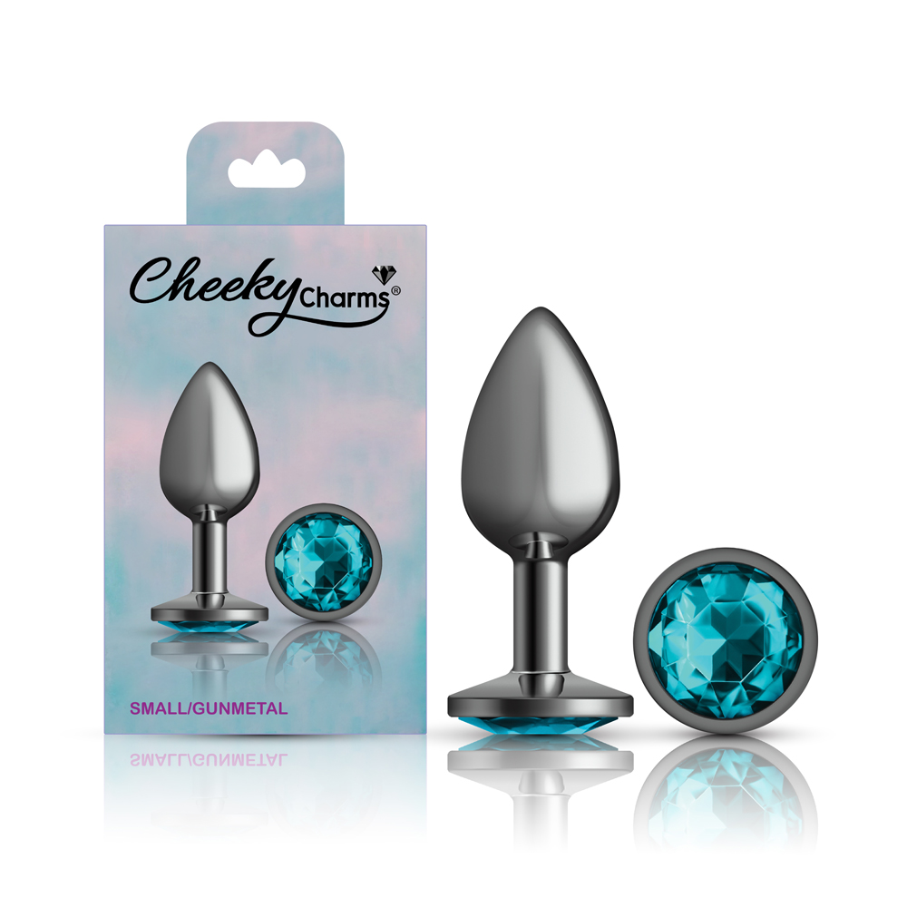 dS1zC994 Teal Round Gem Gunmetal Metal Plug - Sm - Image 1