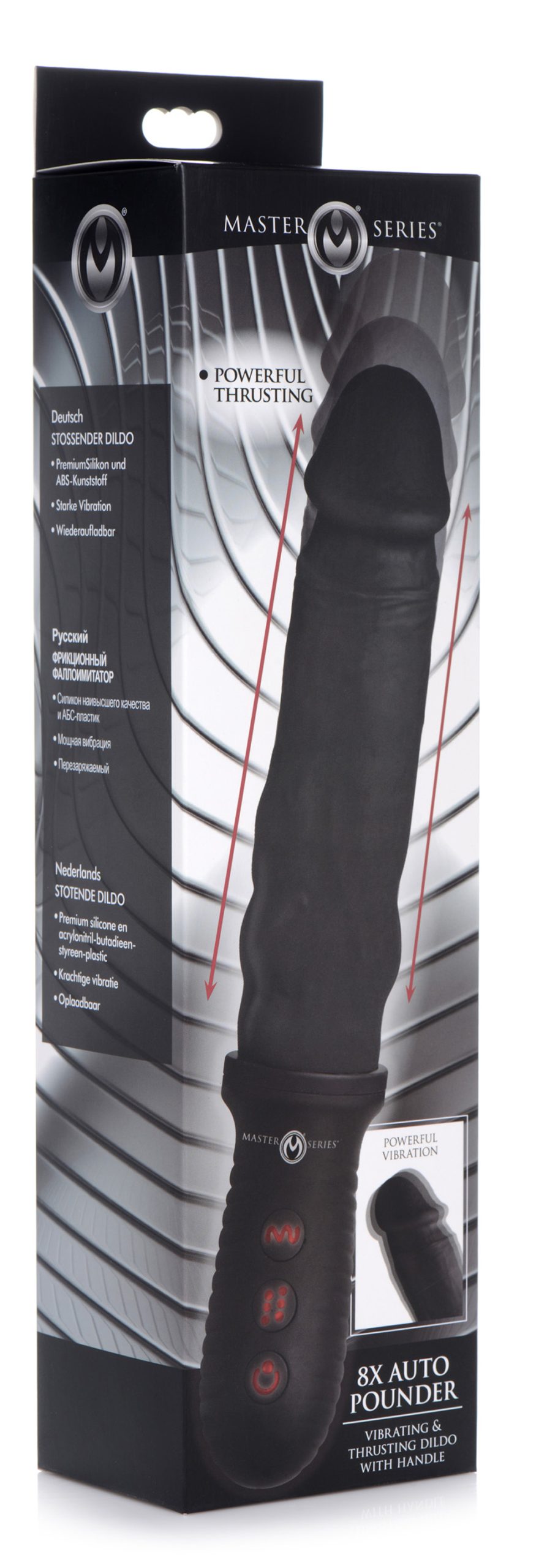 dU5sXeE4AM5CaeI4owHJNvN0T4eno2lu 8x Auto Pounder Vibrating and Thrusting Dildo With Handle - Black - Image 1