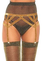 Shimmer Lurex Elastic Garter Belt - One Size - Gold