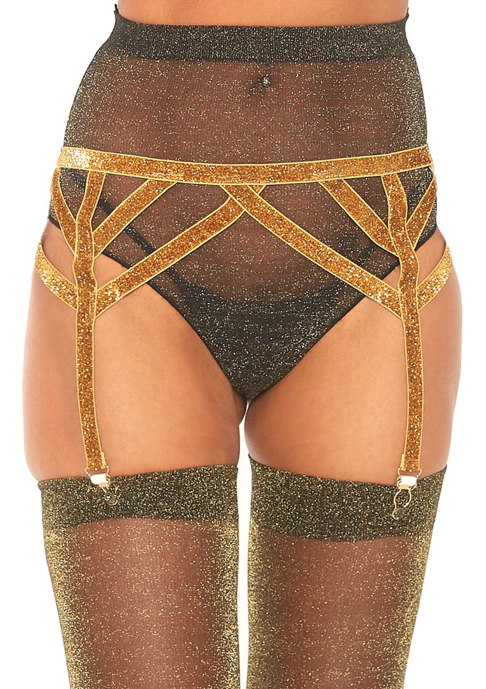 dcvBzX8a61uB2Rr1ajtYTocTLVyYmpsx Shimmer Lurex Elastic Garter Belt - One Size - Gold - Image 1