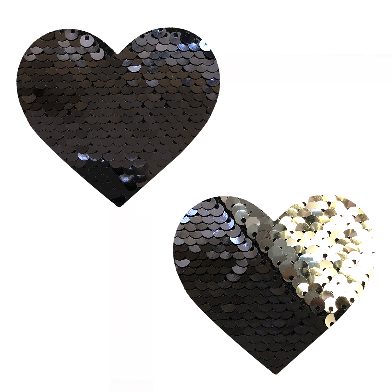 e3skZesaULJlhvUMalSFLCV1lRqfbGQd Sequin Medusa Magic Flip Black to Silver I Heart U Nipztix Pasties - Image 1