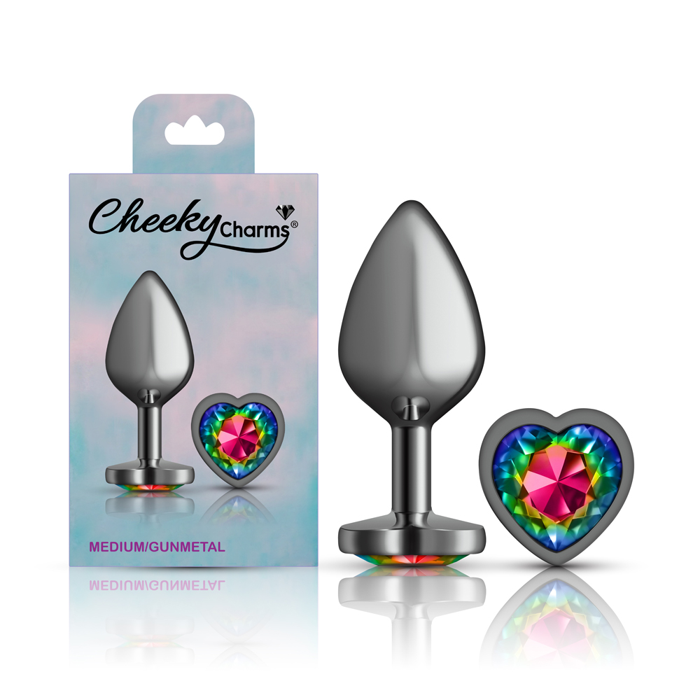 e9qKb1bx Rainbow Heart Gem Gunmetal Metal Plug - Md - Image 1