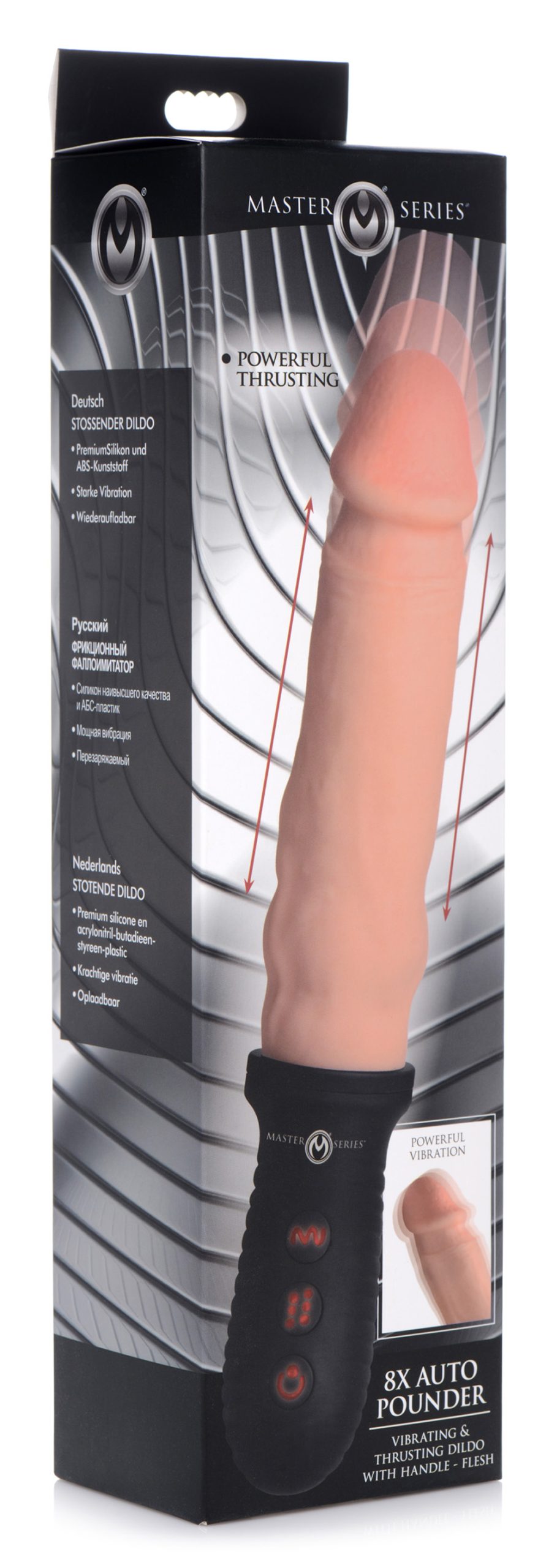 eJlGh3POOlFS7eRi2QViho59yqvGgijO 8x Auto Pounder Vibrating and Thrusting Dildo With Handle - Flesh - Image 1